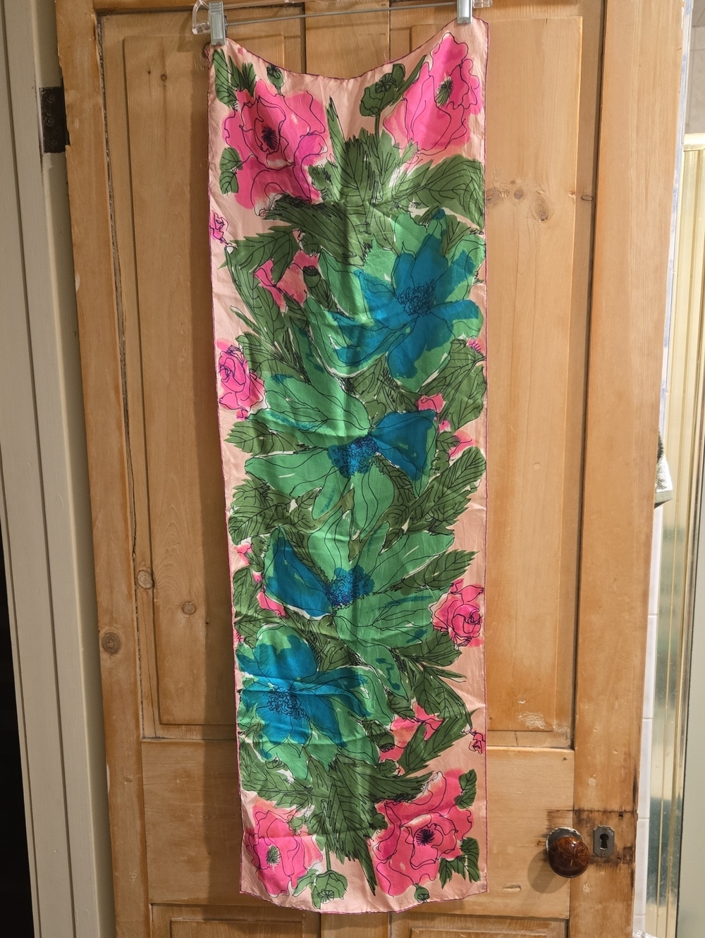 Vintage silk scarf By Vera- Pink & Green floral